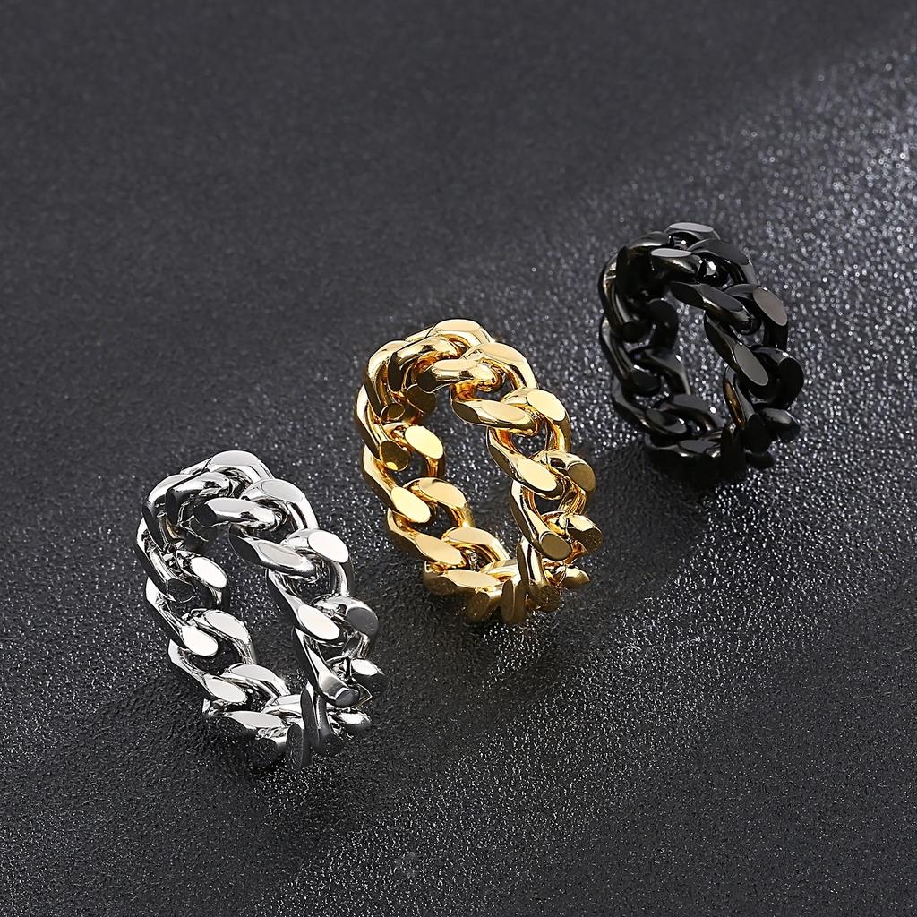 Kalen Smooth 8/9mm High-Quality Stainless Steel Cuban Link Rings for Men Multicolor Couple Anillos Trend Jewelry Bicycle Chain