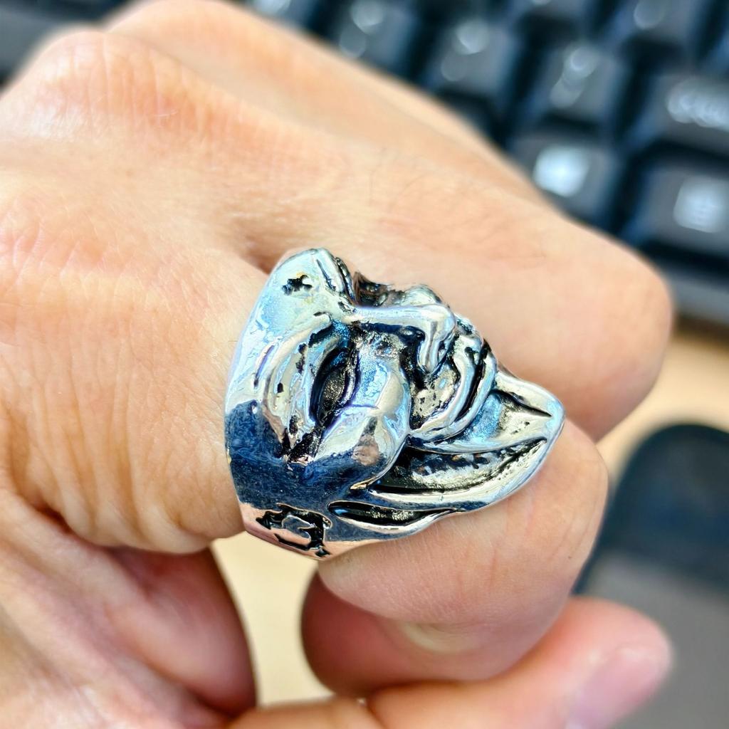Antique Distressed Two Tone Silver Men's Wide Band Ring