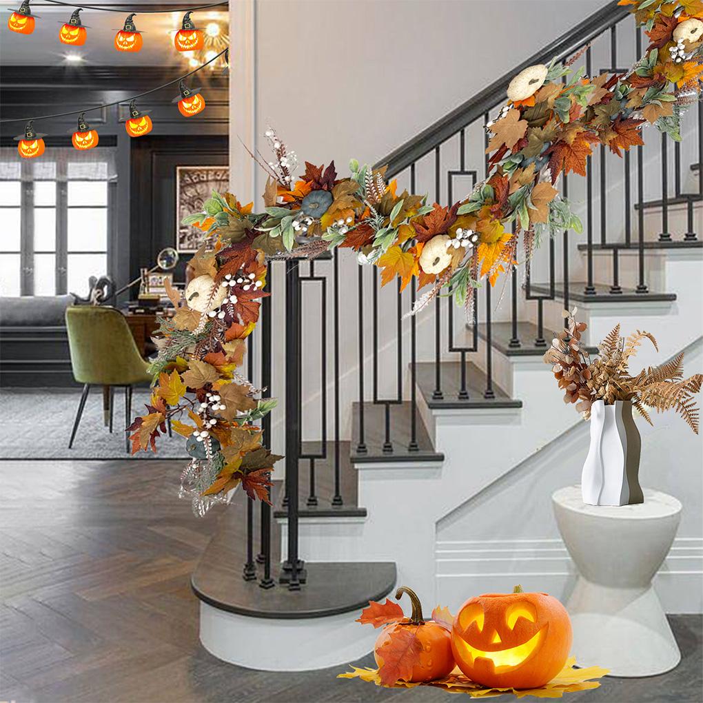 2025 180CM Fall Front Door Wreath Festival Theme Pumpkin Berry Garland Window Hanging Garland for Home Porch Wall Decor