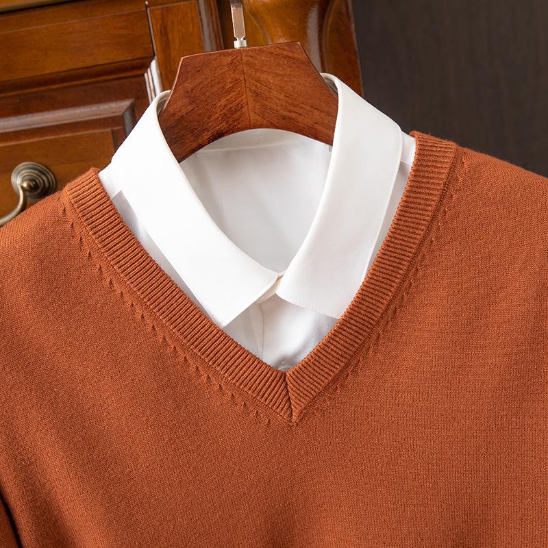Suéter de Punto para Hombre con Cuello en V - Casual, de Negocios, Corte Holgado, Color Sólido, Manga Larga