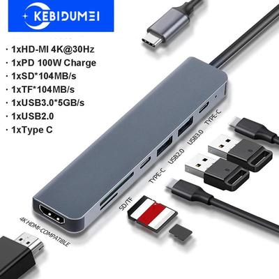 7 IN 1 Typ C Hub Dockingstation USB C auf 4K 30Hz HDMI-kompatibler Adapter USB 3.0 Splitter Konverter SD TF Kartenleser für Laptop PC Zubehör