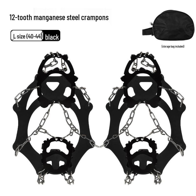 

12-Tooth Manganese Steel Ice Cleats: Outdoor Anti-Slip Shoe Spikes for Icy Roads & Mountaineering