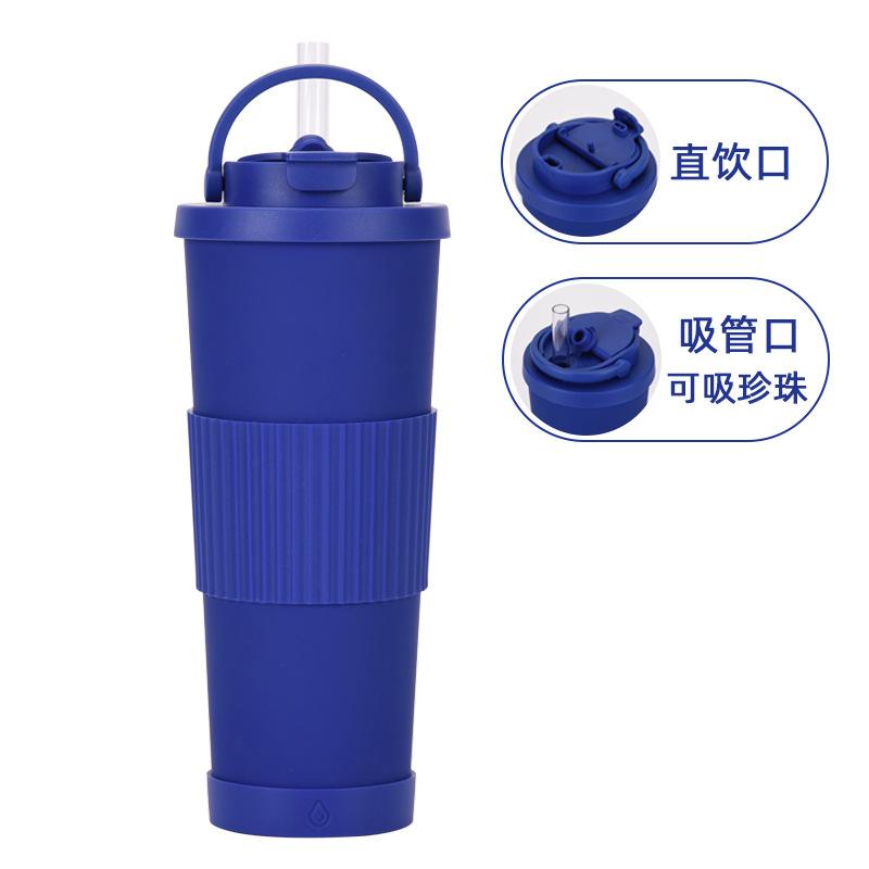 830Ml Large-Capacity Thermos Cup, Convenient Handle, One Cover, Double Drink Belt, Waist Cover, Water Cup, Large Hole Straw, Water Cup