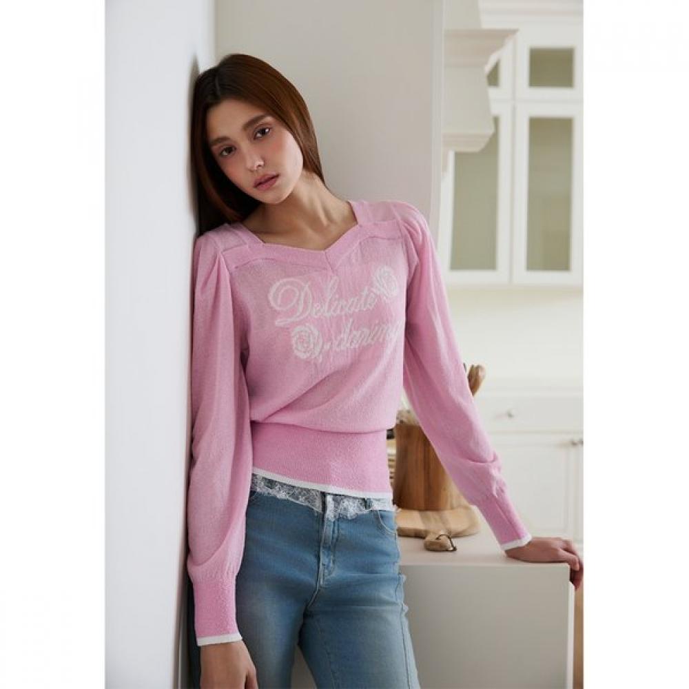 Egoist Rose Lettering Contrast Heart Neck Knit Top Es2okl02 