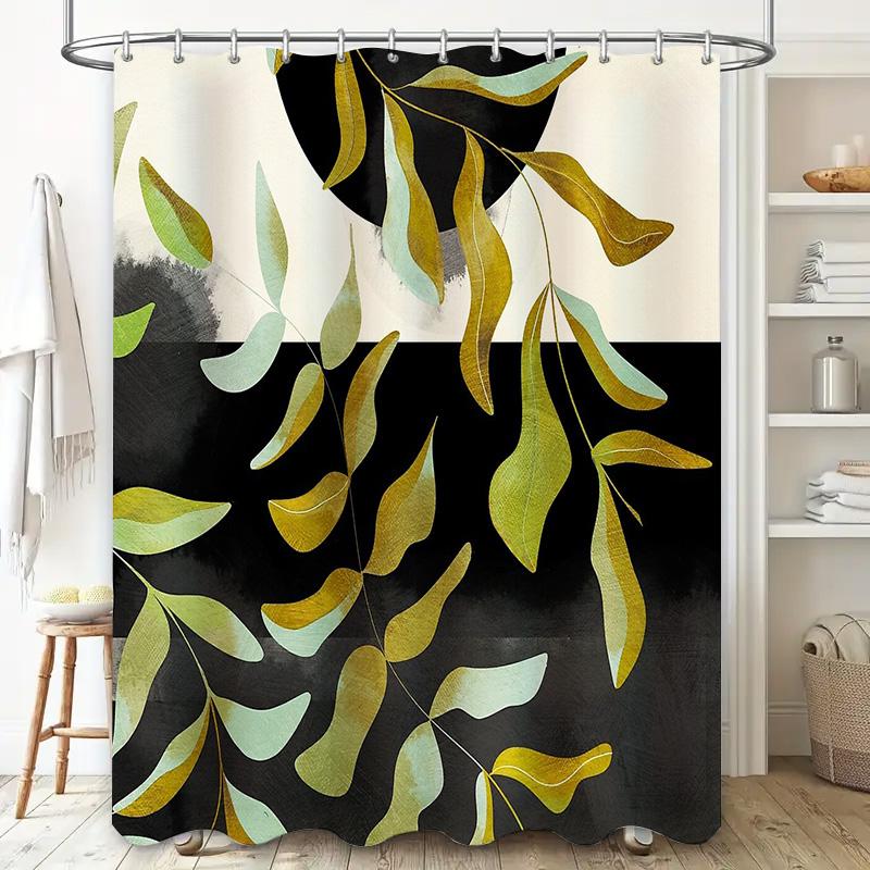 Botanical Shower Curtain Eucalyptus Greenery Leaf Pattern Nature Decor Bathroom Fabric Backdrop Waterproof Modern Farmhouse Styl