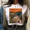 T-shirts Women Cat Oil Painting Printed Funny Graphic Tee Shirt Summer Short Sleeve Casual White Tops Harajuku Clothing
