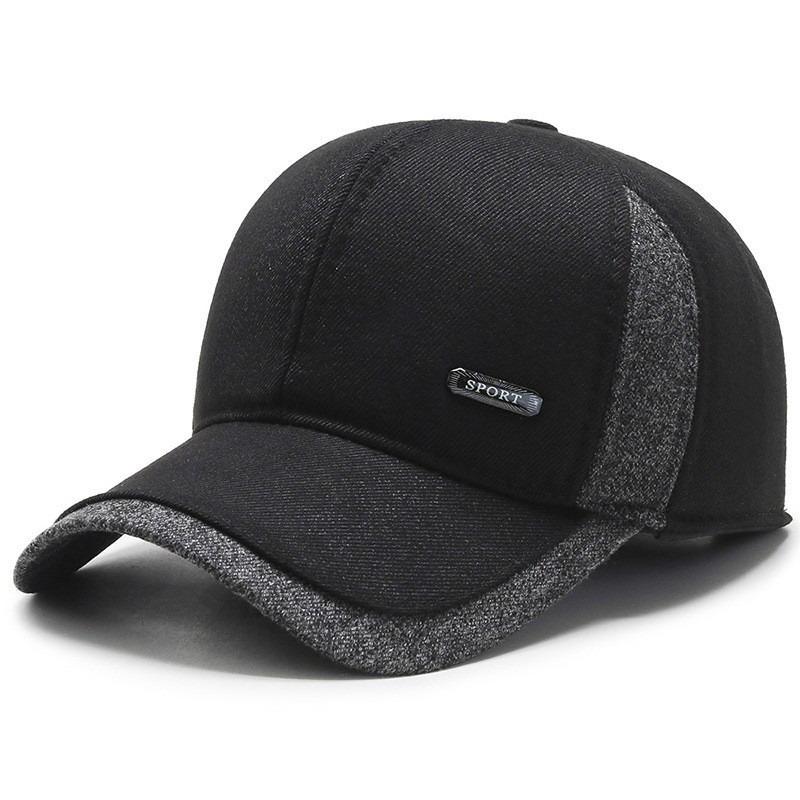 Woolen Cotton Hat Men's Winter Dad Fleece Ear Protector Warm Cap Grandfather Cold Baseball Cap