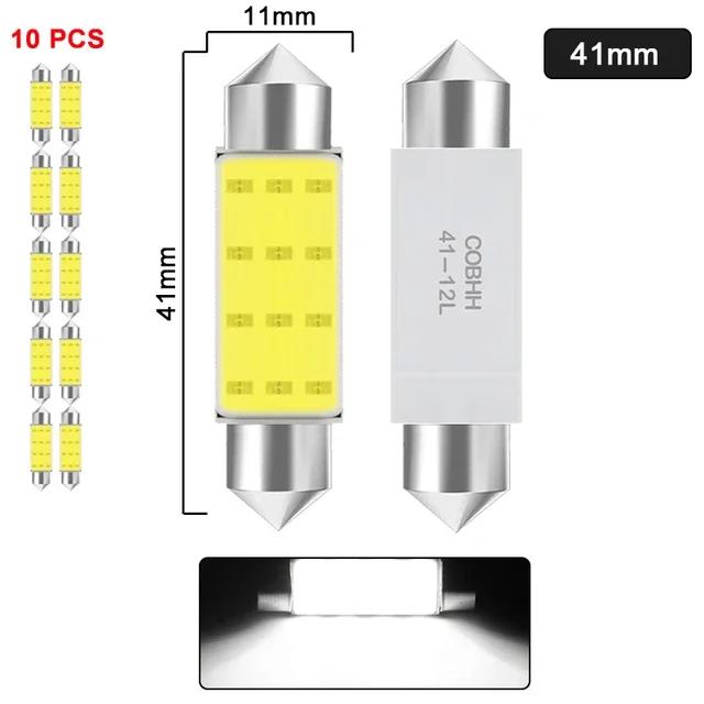 10 PCS C5W LED Bulb - C10W Festoon 31-42mm 12V COB 7000K White Interior Dome Trunk License Plate Lights