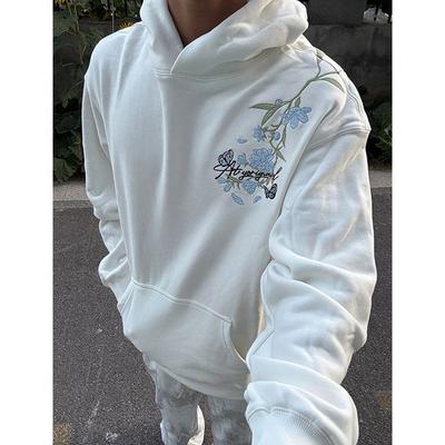 Autumn and Winter Korean Version of Heavy Industry Machine Embroidered Hooded Sweater Men's Embroidery Women's Casual Versatile Velvet Thickened 