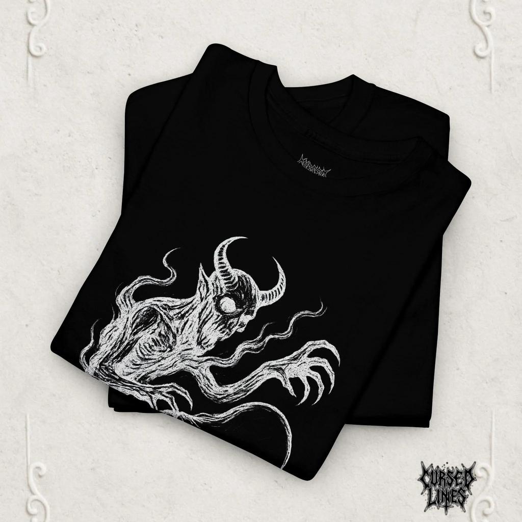 Demon Gothic Tee, Infernal Rebirth, Alternative Creepy Horror Shirt Spooky Devil T-Shirt Occult Graphic Apparel Cursed Lines Tee