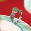 Adjustable Open Ring With Hollowed Tang Grass Oval Jade-Inspired Design Vintage Boho Style Men Women