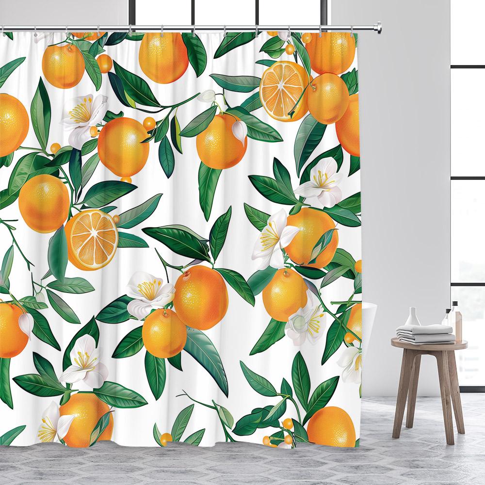 Tropical Fruits Shower Curtains Orange Lemon Peach Strawberry Watercolour Floral Leaves Modern Polyester Bathroom Curtain Decor