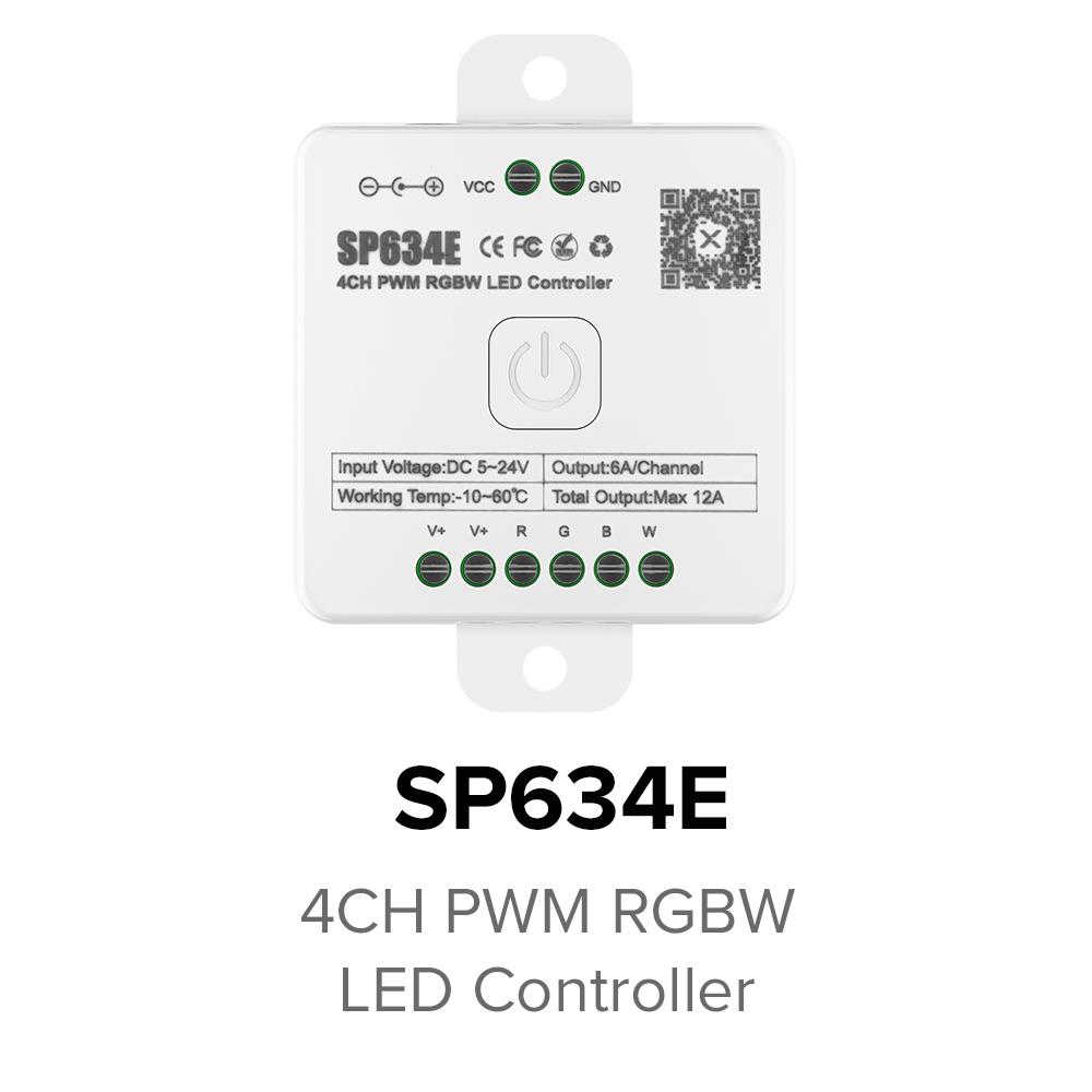 SP630E All In One LED Controller 5CH PWM SPI Pixels LED Light Strip WS2812B WS2811 SK6812 FCOB 5050 RGB RGBW CCT Music BT 5V-24V