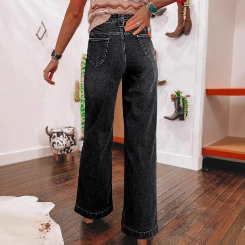Women High Waisted Straight Wide Leg Denim Jeans Casual Vintage Fashion Pants