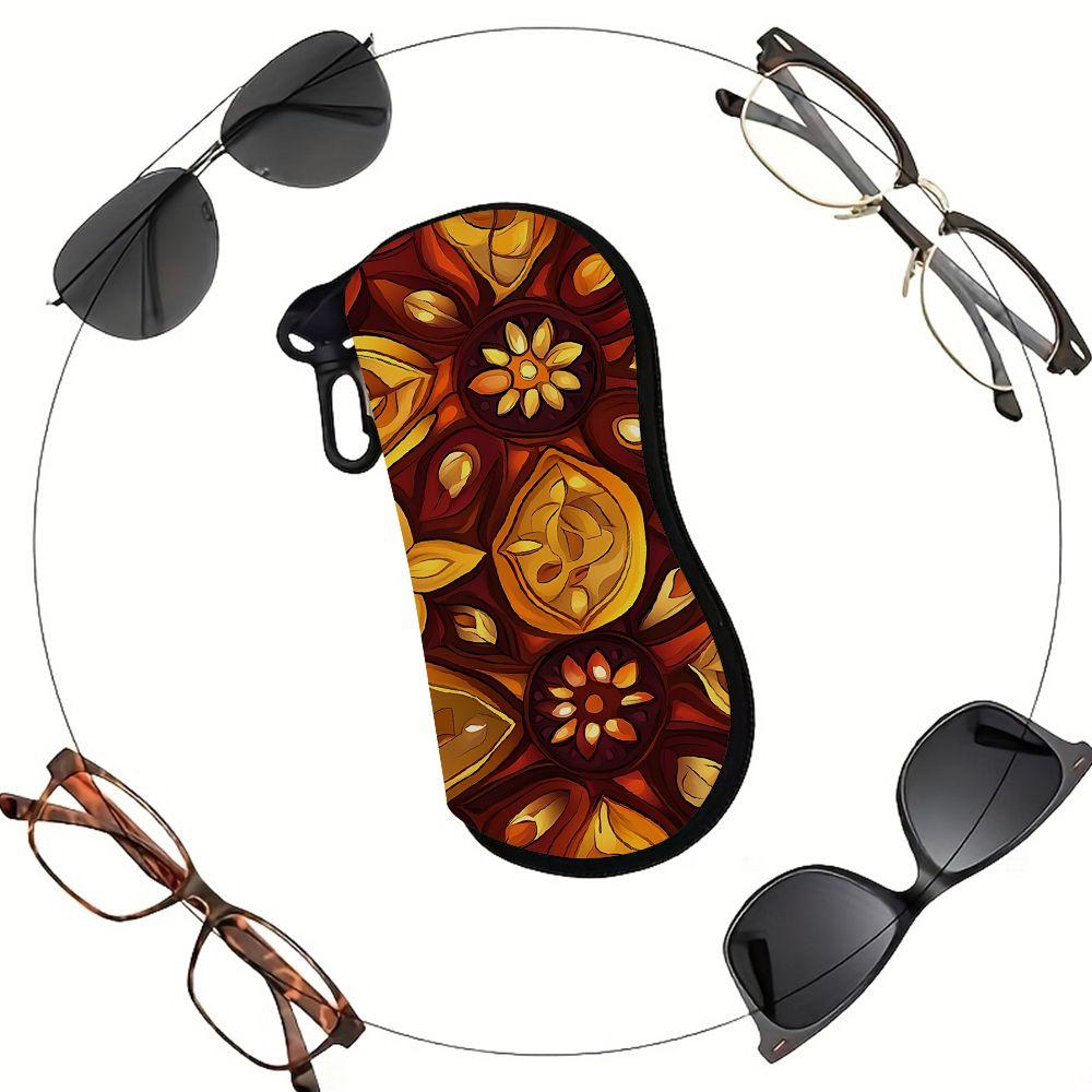 2D-Bohemian Autumn Floral Print Protective Sunglasses Case, Vintage Mandala Style Eyeglasses Storage Pouch, Portable Zipper Eyewear Organizer Box