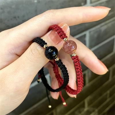 Woven Bracelet Obsidian Lucky Beads Bracelet For Women Male Red Crystal Woven Lovers' Hand Rope Accessories Gift