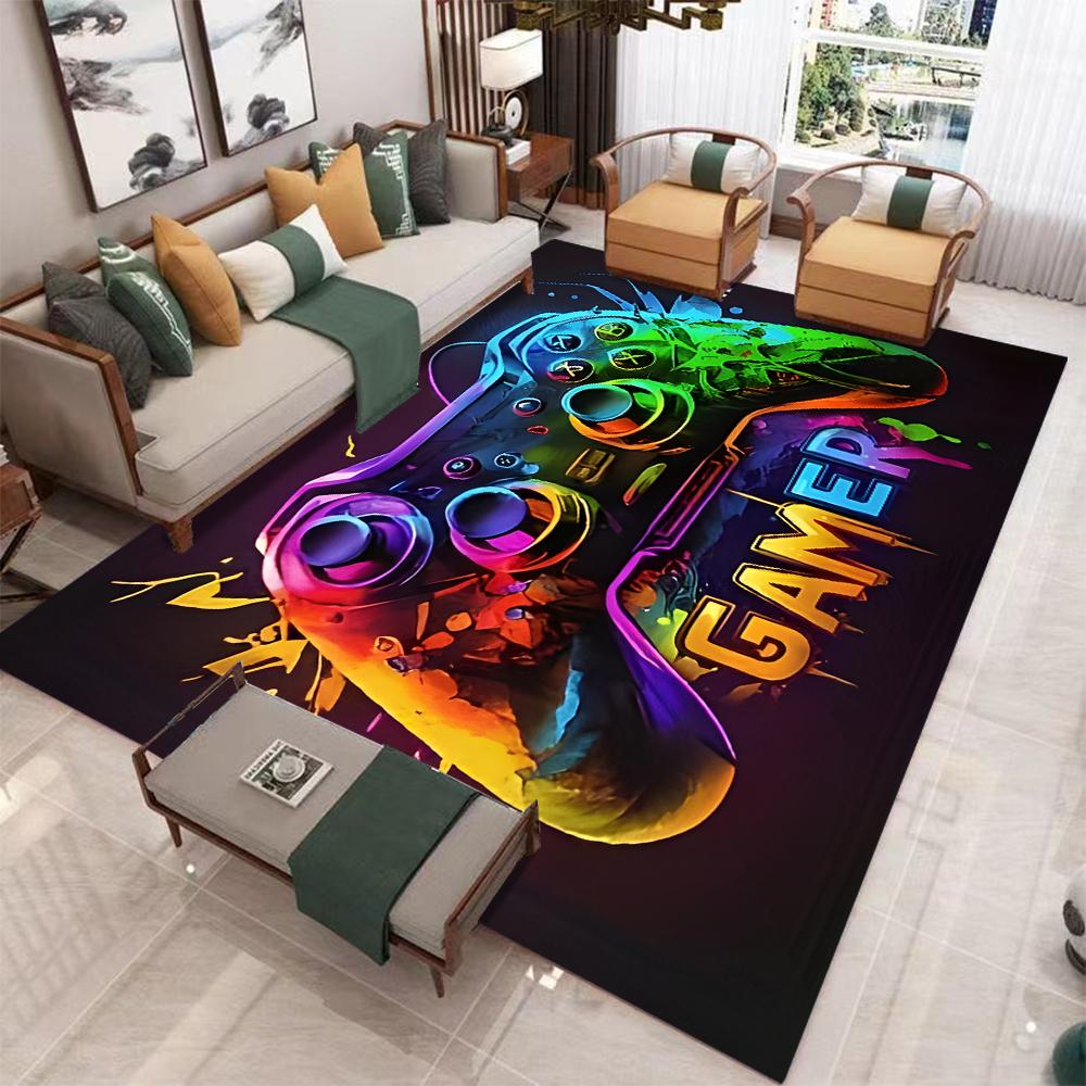 

GAME ZONE Neon Gaming Rug Colorful Controller Design NonSlip Gamer Decor Carpet for Game Room Teen Bedroom & Entertainment Space 40cm x 60cm