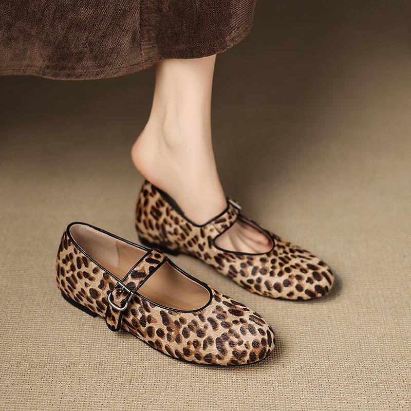 Fashion New Quality Women Horsehair Flats Mary Jane Buckles Spring Comfort Casual Shoes Woman Round Toe Loafers Daily Round Toe Flat