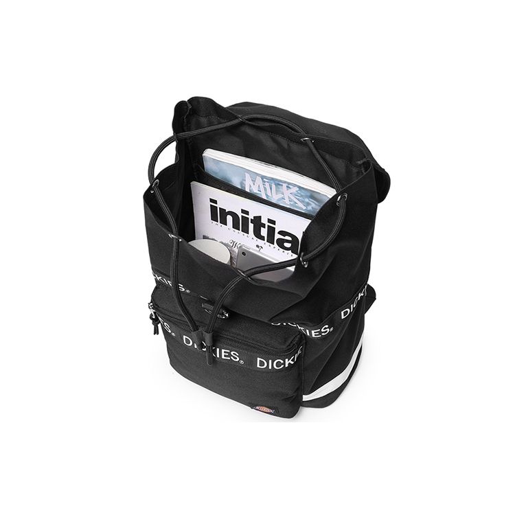 Dickies Vintage Large Capacity Flap Logo Print Polyester Backpack Unisex Backpack Black 201U90LBB19BK01-BLACK