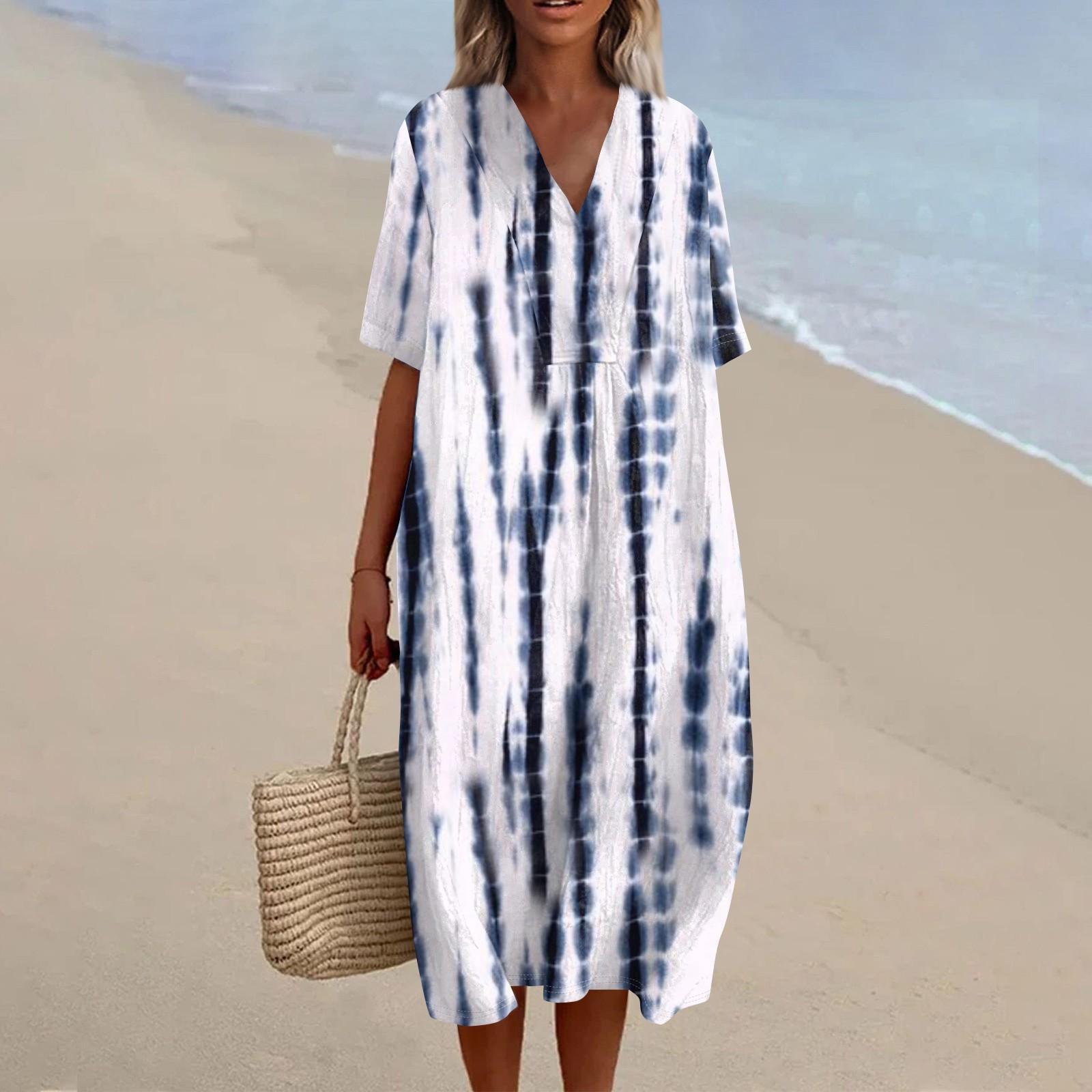 

Женское свободное повседневное модное платье с V-образным вырезом и принтом, пляжная юбка XL