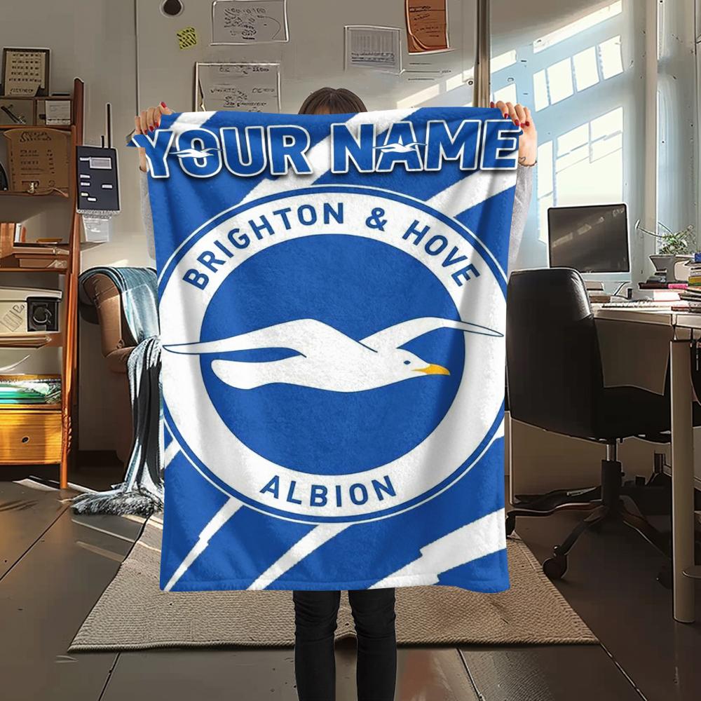 1PC Custom Name Brighton&Hove Albion Patterned Flannel Blanket Suitable For All Seasons for Home Decor Warmth and Comfort Gifts Holiday Present