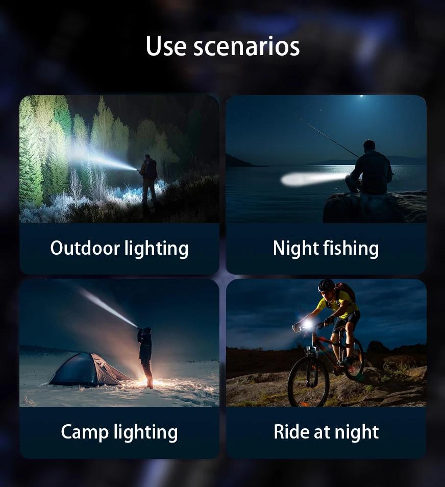 Three Eyed Portable Flashlight USB Rechargeable Lamp with Built in Battery LED Torch Waterproof Outdoor Camping MINI Handlights