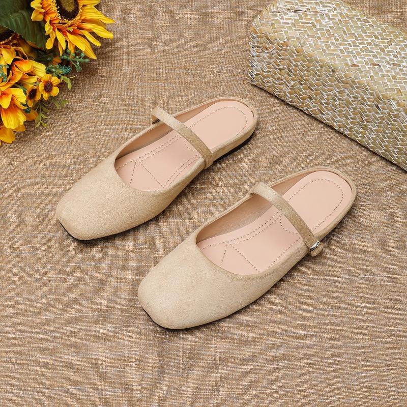 Fashion Flat Shoes for Women's Slippers Half  French Retro Suede 2025 Spring and Autumn New Plus Size Women's Shoes Slippers Women