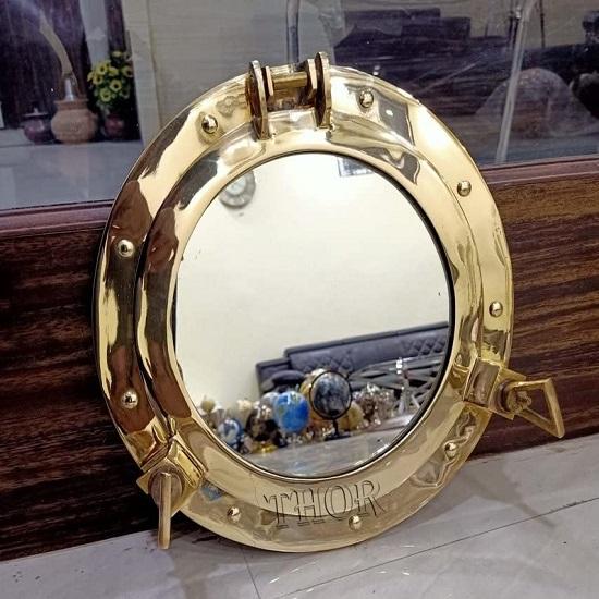 Messing Poliertes Bullaugen-Spiegel Piratenschiff Dekorativer Spiegel Nautische Maritime Heimdekoration (60,96 cm, Messing-Finish) Rustikale Wohndeko Geschenke