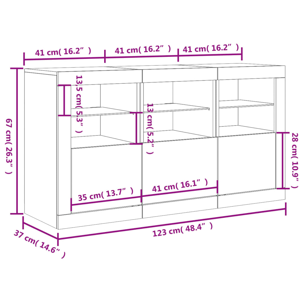 White Sideboard with LED Lights 123 X 37 X 67 Cm