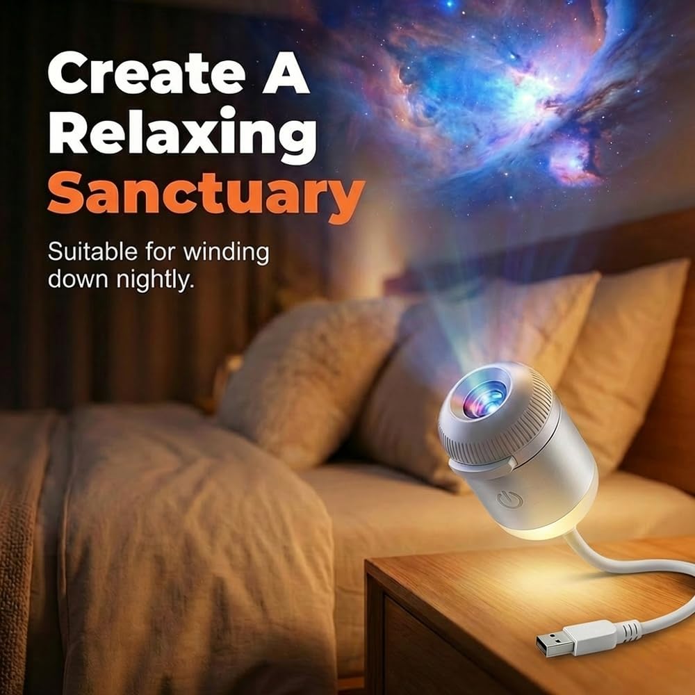 USB Powered Star Projector Night Light with Flexible Gooseneck and Multiple Projection Patterns for Bedroom Living Room Home Decor