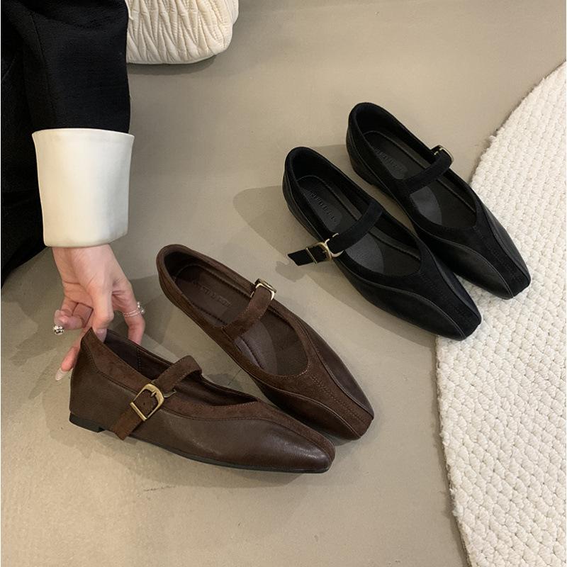 Spring high-end Mary Jane shoes women's one-word buckle belt retro temperament commuting height-increasing heels single shoes