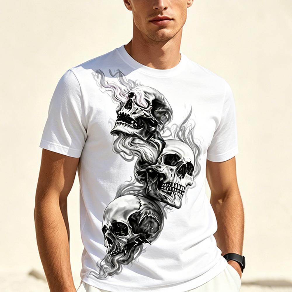 Men's 3D Skull Smoke Print T-shirt Navy Blue Casual Crew Neck Short Sleeve Top Streetwear Gothic Hip Hop Summer Fashion Tops
