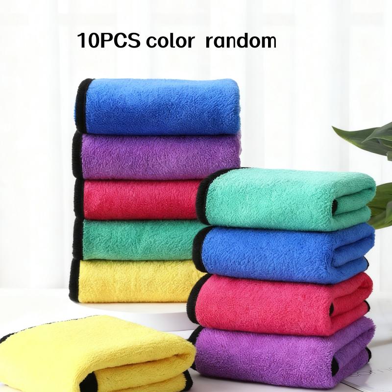 

10-Pack of Random Color Double-Sided Cleaning Towels for Car, Kitchen, Living Room, Strong Absorbent Towels, Car Wiping Towels, Rags, Coral Fleece