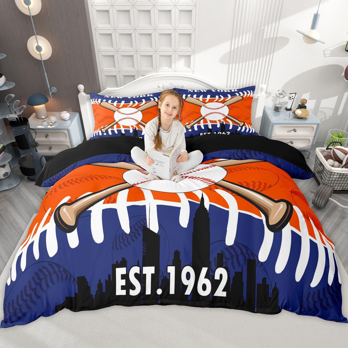 

Homewish Teens Baseball Duvet Cover Set For Boys American City Bedding Set Sports Comforter Cover Set EU Single(135*200cm)3pcs