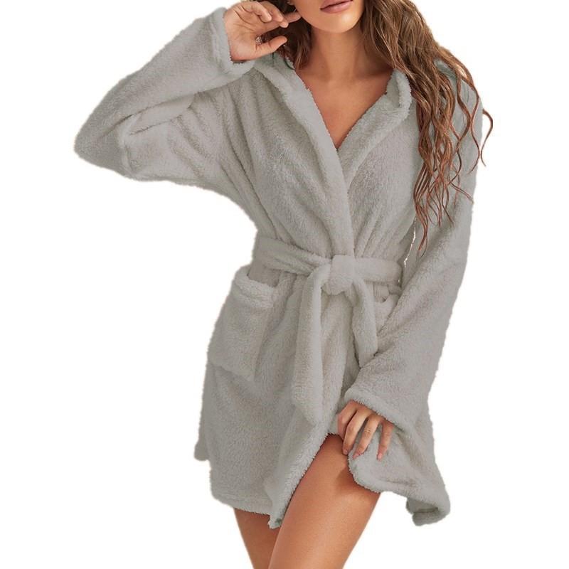 Plush Pajamas Solid Color Hooded Home Warm Bathrobe Women's Pajamas Pajamas Pajamas