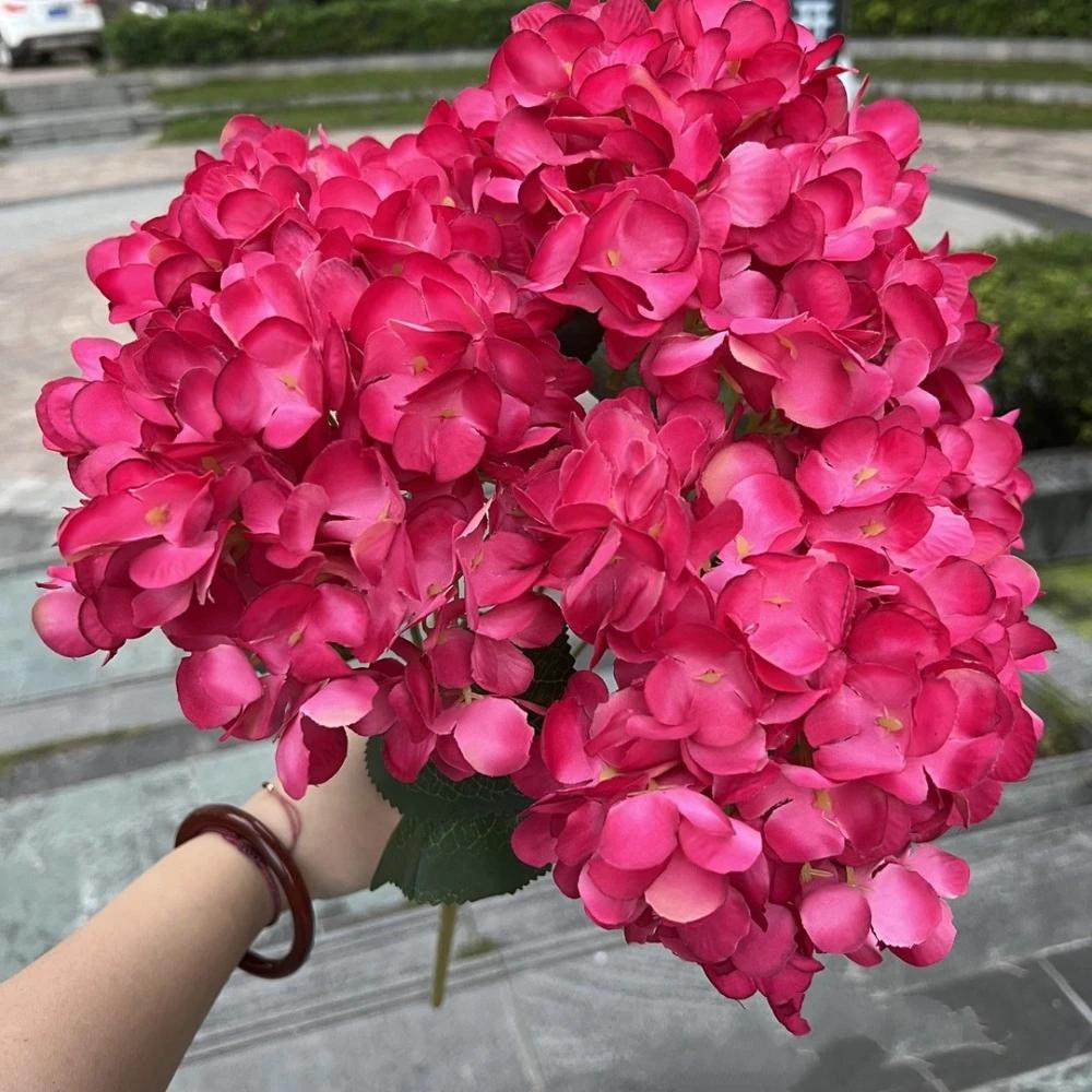 5 Heads Artificial Hydrangea Flower Silk DIY Bridal Hydrangea Bouquet Large Size Simulated Wedding Floral for Home Party Wedding