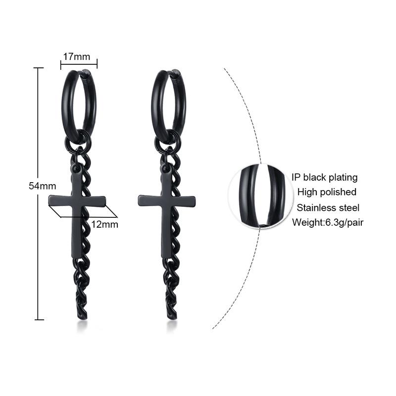 Vnox Simple Cross Dangle Earrings for Men Women Minimalist Stainless Steel Drop Small Hoop Metal Ear Jewelry Anti Allergy