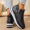 Fashion Black PU Leather Platform Sneakers for Women Fashion Double Zipper High Top Sports Shoes Woman Thick Sole Non Slip Short Boots