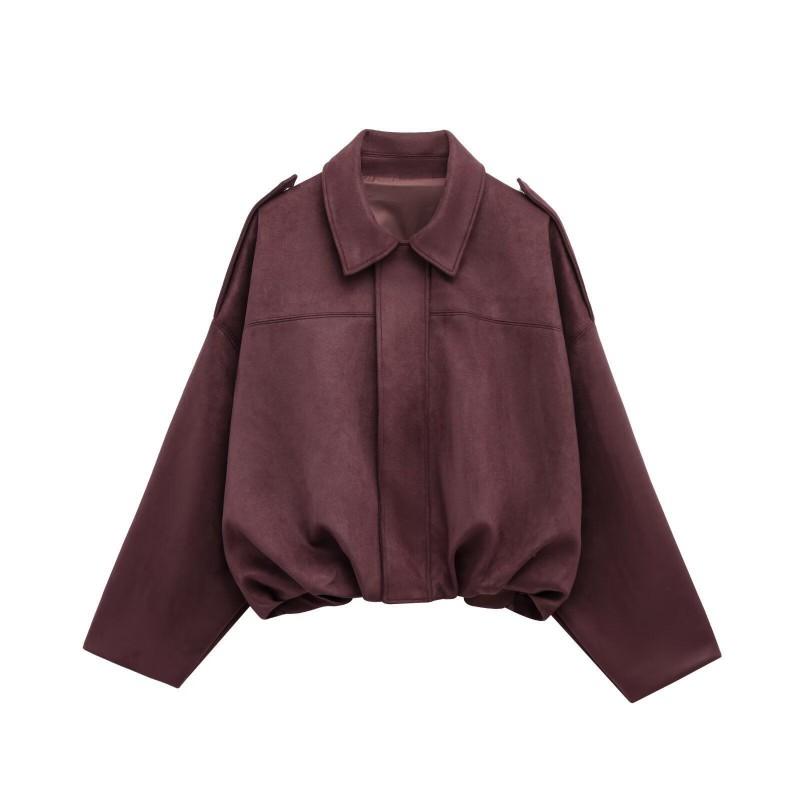Womens Winter Fashion Faux Suede Bomber Jacket Casual Streetwear Outerwear