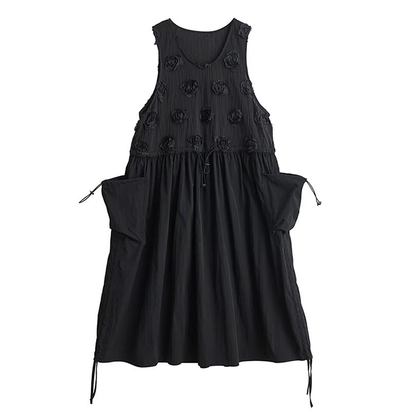 

XITAO Pocket Draw String Sleeveless Fenake Dress ZMY1275 One Size чёрный