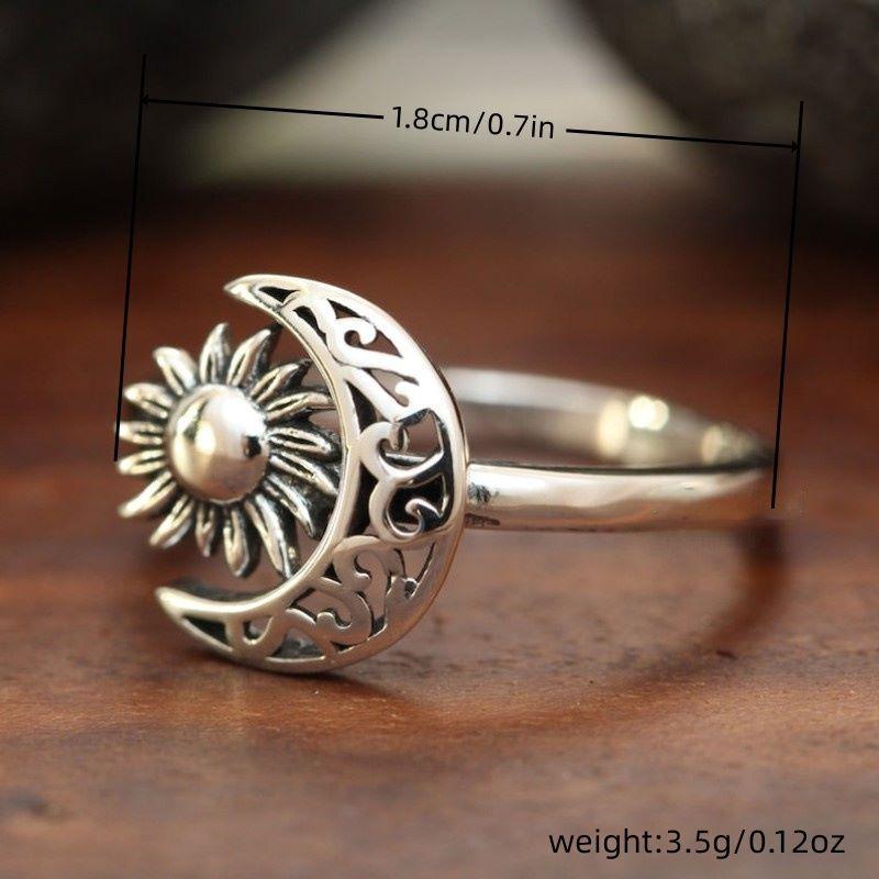 Vintage Simple Moon Sun Ring for Women Creative Delicate Antique CopperColor Party Holiday Jewelry Accessories
