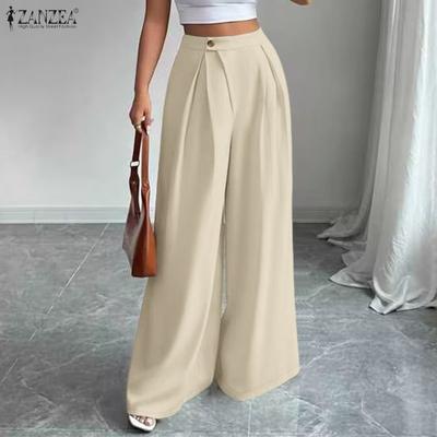 Lässige, einfarbige, lockere Hose mit weitem Bein für Damen