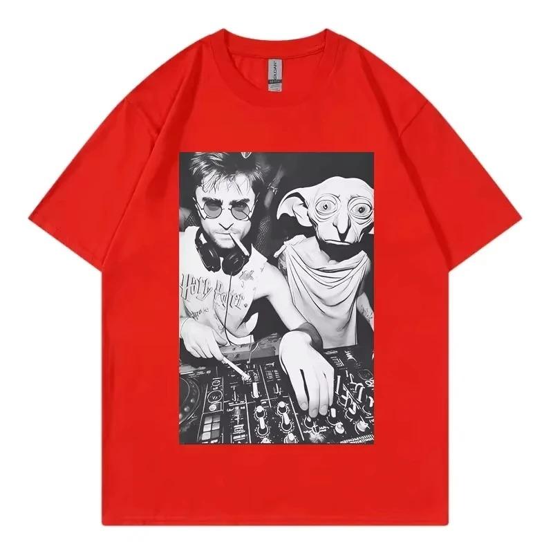 Harry Potter & Dobby DJ Meme T-Shirt, Unisex Wizarding World Funny Streetwear Tee, 100% Cotton Casual Short Sleeve Top