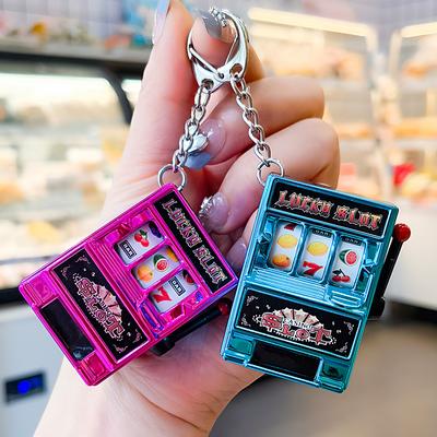 Tragbarer Mini-Frucht-Slot-Schlüsselanhänger-Anhänger Glücklicher Jackpot Retro-Spielzeug Münzbetriebene Spiele Glücksspielautomat Geschenk für Kinder und Erwachsene