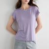Womens Solid Color Round Neck Flutter Sleeve Breathable Summer Casual Linen T Shirt