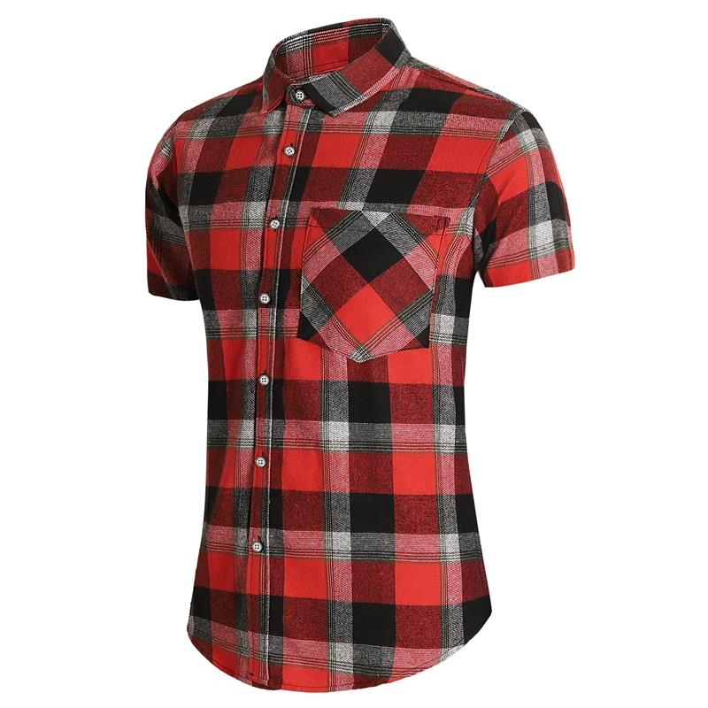 Summer Men's Fashion Plaid Shirt New Design Pocket Short Sleeve Shirts Mens Casual Business Office Work Dress Blouse 5XL 6XL 7XL