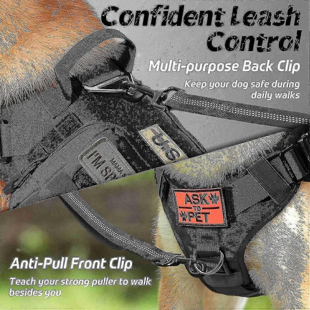 Tactical Dog Harness And 4ft Bungee Leash, Military Dog Harness Set For Large Medium Dogs, Hunting