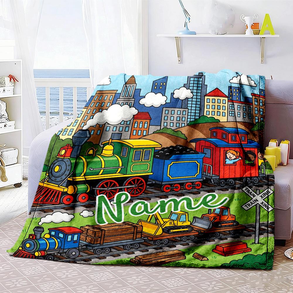 Train Adventure Home Blanket Customize Your Names Comfortable Soft Lightweight Allseason Multipurpose Blanket For Picnics Sofas Offices Beds Living