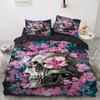 Spider Web Bedding Duvet Cover Set Halloween Theme Rose Skull Print Comforter Cover Boys Girls Microfiber Bedspread Cover Set