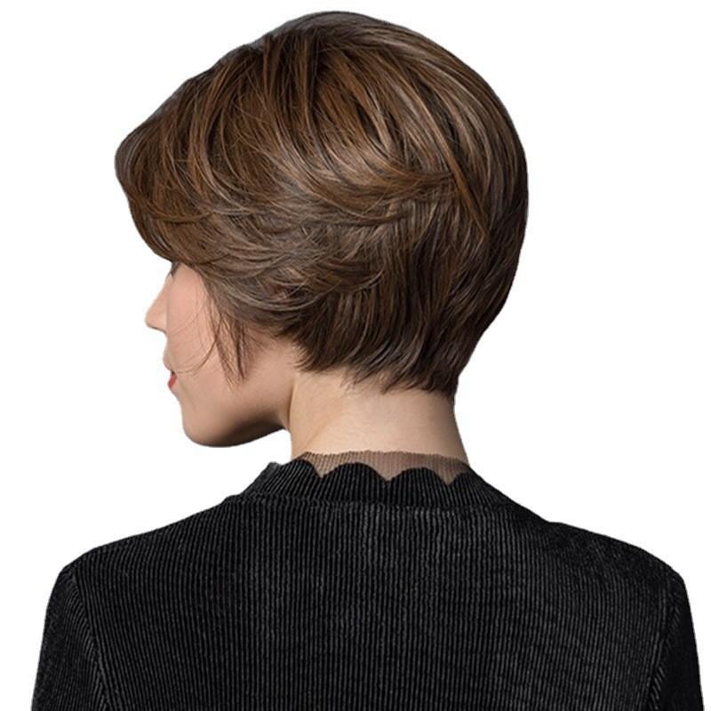 Short Brown Wig Cap With Adjustable Bangs For Women And Teens